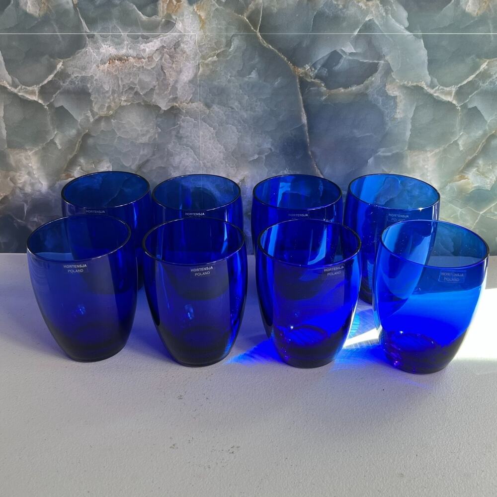 Hortensja Poland Drinking Glasses Set of 8 4.5" Blue Glass